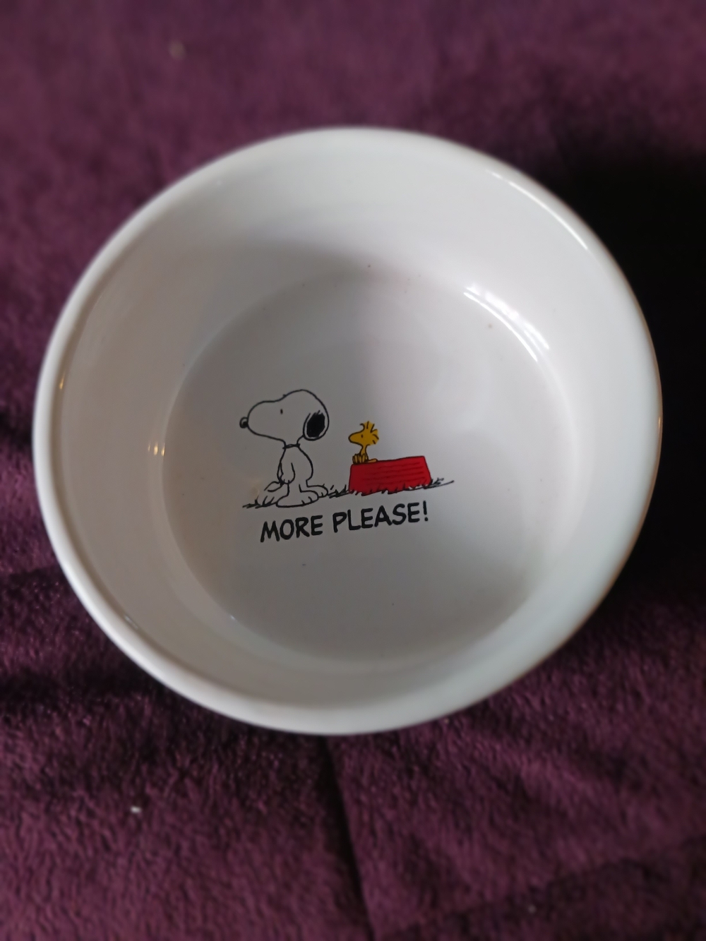 Snoopy Peanuts White Ceramic Bowl with Red & Yellow Snoopy Design